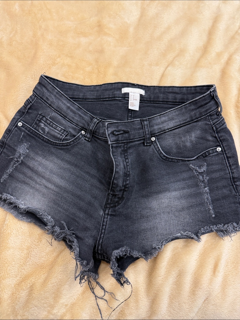 H&M Black Distressed Denim Cutoff Shorts